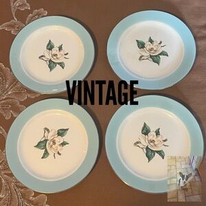 Vintage Lifetime China Co for Homer Laughlin Turquoise 4 Snack Plate Set